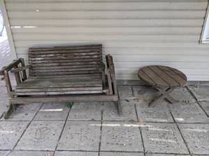lot 301 image: Beautifully Weathered Wooden Glider and Small Table