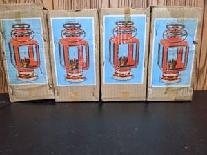 lot 212 image: Lot of (4) Vintage New Interpur Red Oil Lanterns