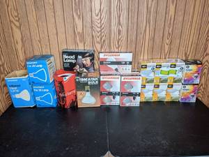 lot 211 image: Vintage Head Lamp and Many Light Bulbs