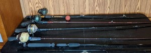 lot 216 image: Lot of (5) Vintage Fishing Poles and (4) Vintage Reels