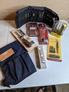 lot 295 image: Assortment of New Tools and Tool Belt Leviton, Menards, MaxCraft, etc.