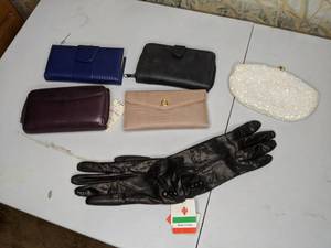 lot 140 image: Lot of (5) Clutches Evening Purses and (1) Pair of Italian Leather Gloves