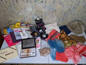lot 141 image: Assortment of Womens Accessories Nylons, Scarves, Hats, Etc