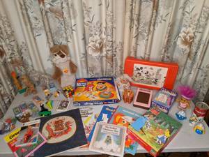 lot 101 image: Vintage Book and Toy Lot Including Handmade Rabbit Puppet from STEIFF