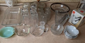 lot 62 image: Mixed Lot of Glassware - Cups, Baking Dish, Serving Bowls, Ice Bucket & More