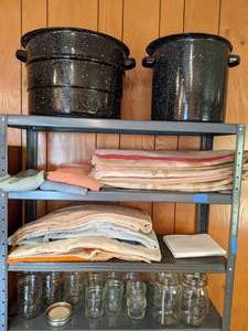 lot 31 image: Canning Supplies Pots, Jars, & Towels