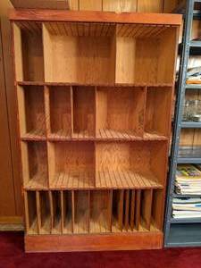 lot 40 image: Tall Wood Shelf with Adjustable Dividers