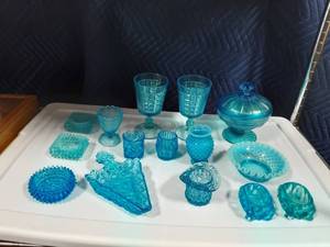Lot Of Vintage Blue Glassware