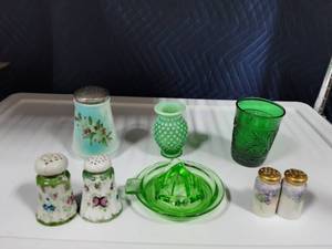Vintage Green Glassware & Shakers