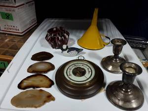 Springfield Weather Instrument, Agate Slabs, Candle Sticks & More