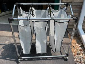 lot 232 image: Rolling Metal Laundry Cart With Three Bins