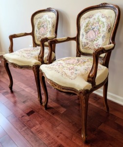lot 85 image: Pair of Vintage Embroidered Armchairs