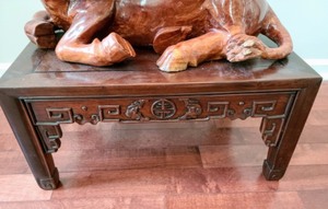 lot 101 image: Carved Wooden Bull And Decorative Table