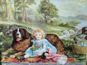lot 107 image: Vintage Framed Girl and Dog Victorian Print