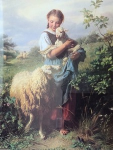 lot 147 image: Framed Child And Lambs Print