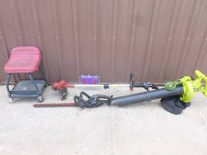 Assorted tools for parts or repair. 2 Craftsman 40 volt tools untested. Blowervac doesnt power up.