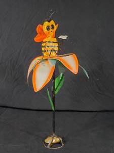 New Handmade Recycled Metal Bee on Flower