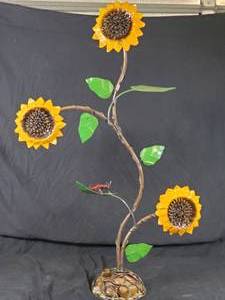 New Large Handmade Recycled Metal Sunflowers with Ladybug