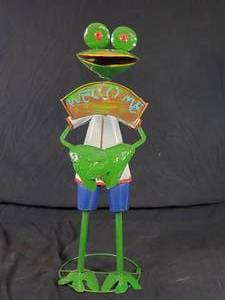 New Large Handmade Recycled Metal Garden Frog with Welcome Sign