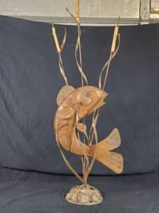 New Large Handmade Recycled Metal Fish in Cattails