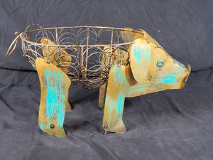 New Handmade Recycled Metal Garden Art Pig Planter