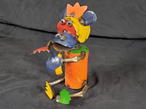 New Handmade Recycled Metal Garden Art Monkey with Banana