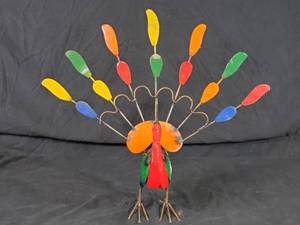 New Handmade Recycled Metal Garden Art Peacock