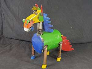 New Handmade Recycled Metal Garden Art Crazy Horse
