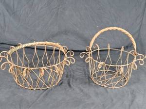 New Handmade Recycled Metal 2 Piece Shabby Chic Basket Set