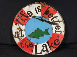 Handmade Recycled Metal Life is Better at The Lake Sign