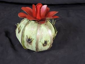 New Small Handmade Recycled Metal Flowering Cactus