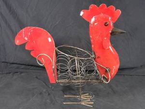 New Large Handmade Recycled Metal Rooster Planter