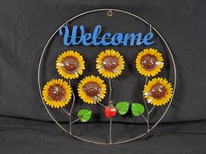 New Handmade Recycled Metal Sunflower Welcome SIgn