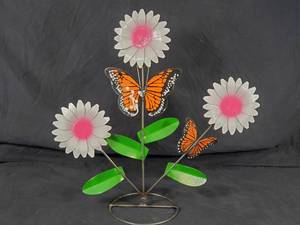 New Handmade Recycled Metal Flowers and Butterflies Garden Art