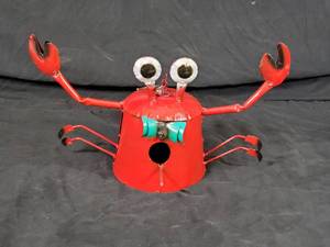 New Handmade Recycled Metal Crab Birdhouse
