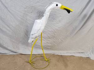 New Large Handmade Recycled Metal Crane with Fish