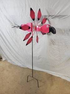 New Handmade Recycled Metal Pink Flamingo Spinner