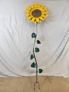 New Huge Handmade Recycled Metal Sunflower on Stake