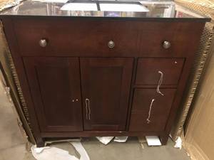 lot 4 image: Austen 36 in. Vanity in Dark Cherry with Granite Vanity Top in Black by Pegasus- open box not used