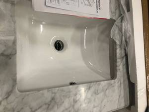 lot 35 image: Aberdeen 24 in. W x 20 in. D Bath Vanity in White with Carrara Marble Top with White Sink by Home Decorators Collection