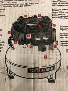lot 43 image: 6 Gal. 150 PSI Portable Electric Pancake Air Compressor by Porter-Cable - open box not used