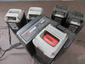 lot 15 image: ECHO 58V BATTERY CHARGER, 5 BATTERYS.