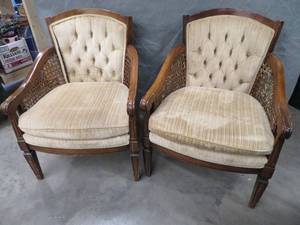 lot 51 image: VINTAGE PAIR OF CANE ARMED CHAIRS