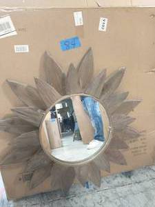 lot 84 image: HOME DECORATORS COLLECTION Medium Sunburst Brown Antiqued Art Deco Accent Mirror (34 in. Diameter)