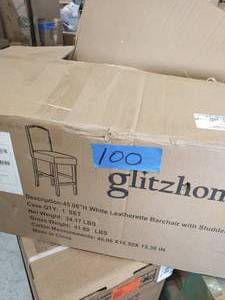 lot 100 image: glitzhome 45.00 in. H Cream White Leatherette Barchair with Studded Decoration Back and Black Solid Rubberwood Legs (Set of 2)