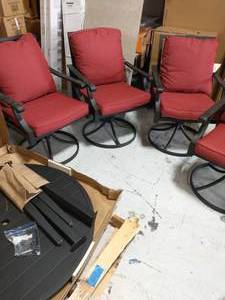 lot 40 image: HAMPTON  BAY Geneva 5-Piece Brown Wicker Outdoor Patio Dining Set with Sunbrella Henna Red Cushions