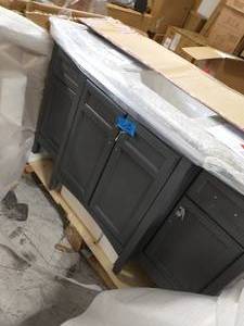 lot 65 image: Home decorator collection Sassy 60 in. W x 22 in. D Vanity in Dark Charcoal with Marble Vanity Top in White with White Sink
