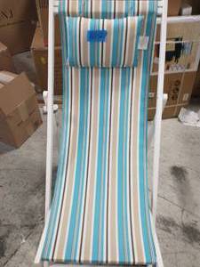 lot 104 image: SUNJOY Balina White Wood Sling Folding Beach Chair with Cushioned Headrest