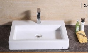 lot 18 image: LUXIER Rectangular Bathroom Ceramic Vessel Sink Art Basin in White