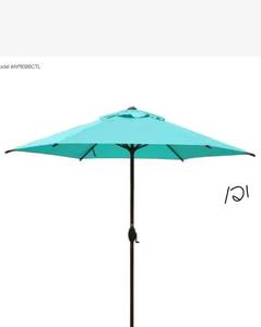 lot 121 image: 9 ft. Market Outdoor Patio Umbrella with Push Button Tilt and Crank in Turquoise